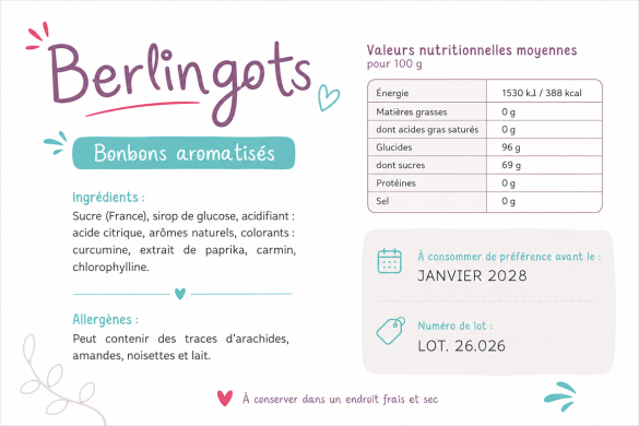 Boîte de conserve personnalisée « Mercis » garnie de berlingots traditionnels français
