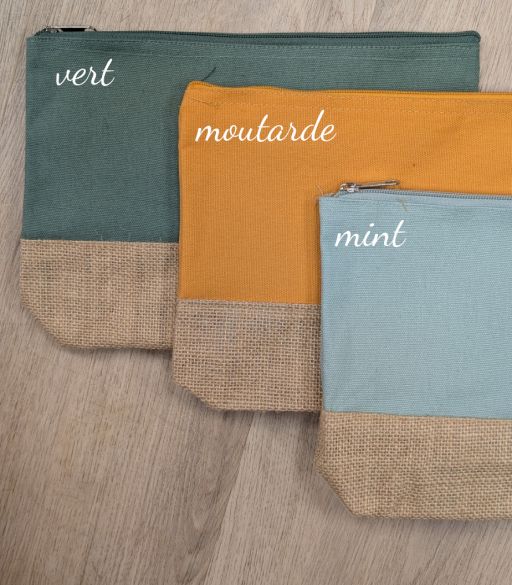 Pochette brodée coton et jutte  pour maîtresse, atsem, AVS, AESH, nounou