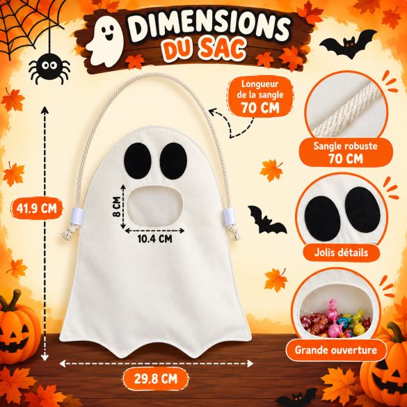 Sac à bonbons Halloween personnalisé prénom enfant, sac fantôme, panier à friandises, chasse aux bonbons, cadeau Halloween