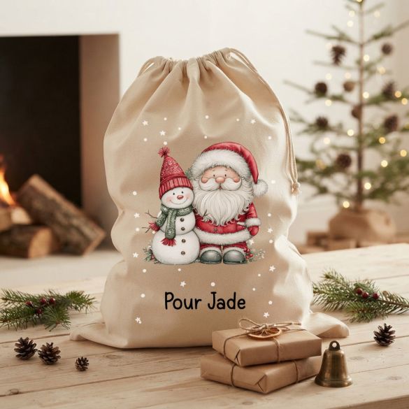 Grande hotte de Noël personnalisée avec prénom – Père Noël au choix