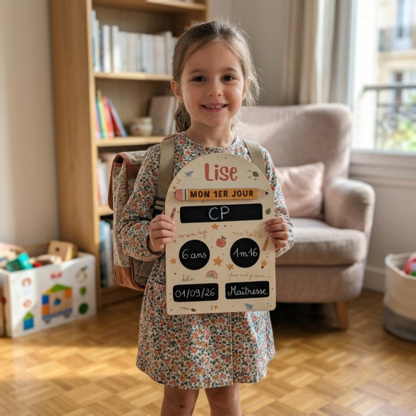 Panneau 1er et dernier jour d'école personnalisé 20x28 cm en bois réutilisable avec craie prénom rentrée scolaire