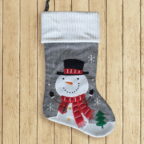 Destockage : Chaussette de Noël déjà brodée, modèle gris côtelé