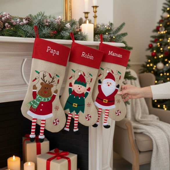 Grande chaussette / botte de Noël brodée personnalisable avec jambes