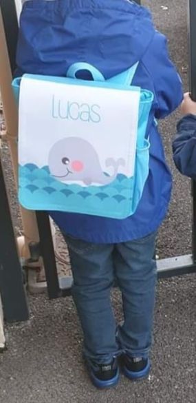 Sac à dos pour enfant personnalisé avec prénom modèle baleine