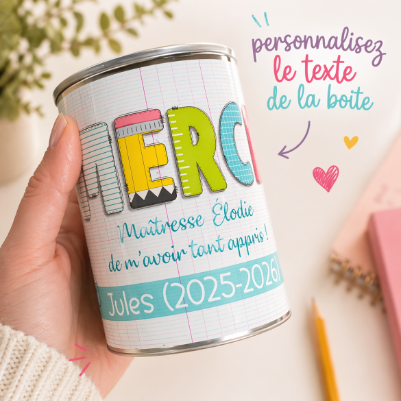 Boîte Surprise personnalisée Merci Maîtresse – cadeau gourmand de fin d’année scolaire