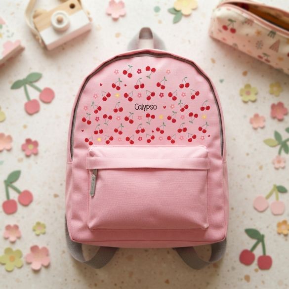 Sac à dos école fille personnalisé avec prénom | Cherry - Couleur Rose clair Moyen 13L