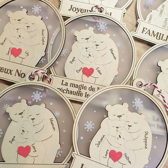 Décoration de Noël personnalisée, famille ours