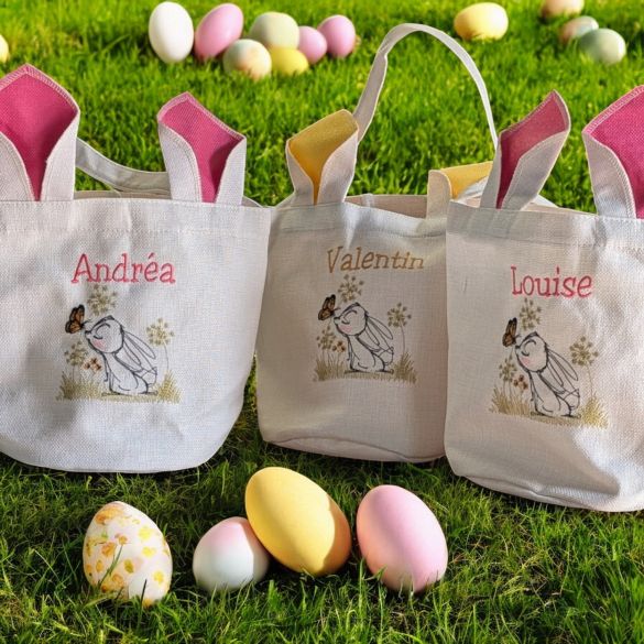 Panier de Pâques personnalisé Oreilles | Lapin & prénom brodé