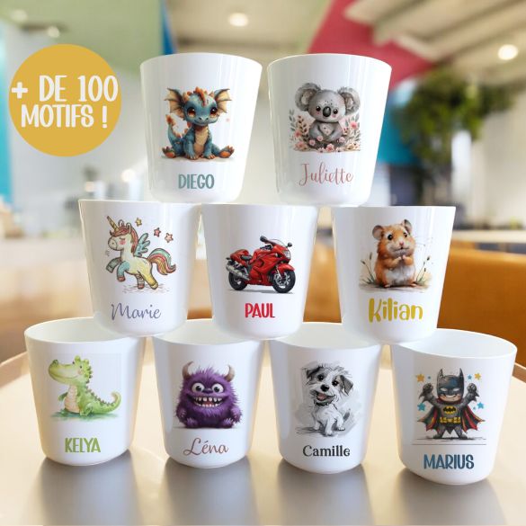 Gobelet enfant personnalisé en plastique | Verre pour enfant avec prénom