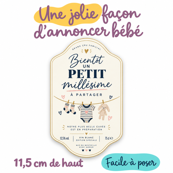 Étiquette bouteille annonce grossesse originale, bientôt un petit millésime, surprise futurs grands-parents, cadeau annonce bébé