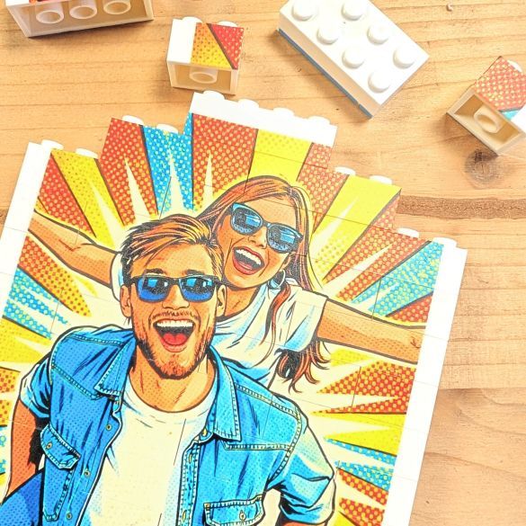 Cadre photo personnalisé en briques – Portrait pop art original