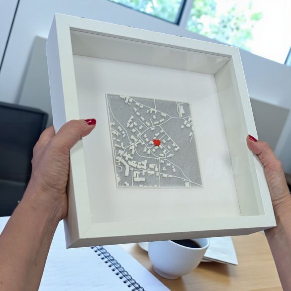 Cadre 3D personnalisé – Plan de votre ville avec cœur à votre adresse