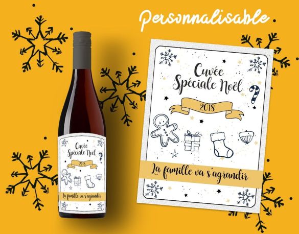 Etiquette personnalisable bouteille vin Spécial Noël