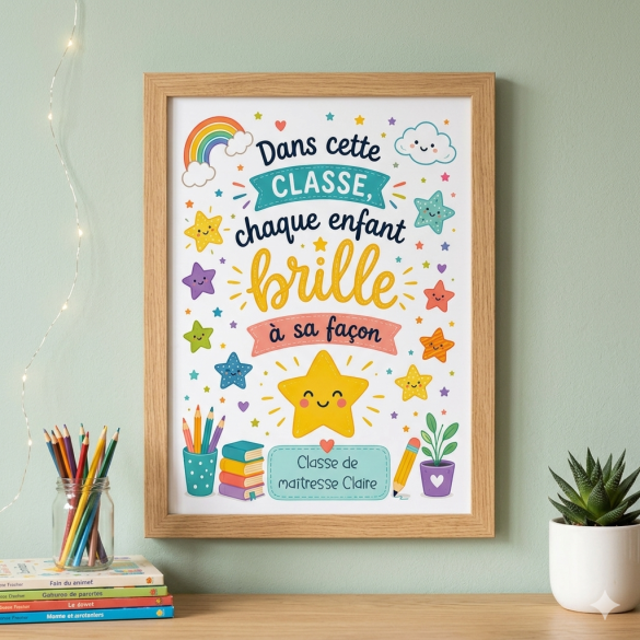 Affiche cadeau maitresse ou maître | "Chaque enfant brille" | Cadeau de fin d’année original pour la classe