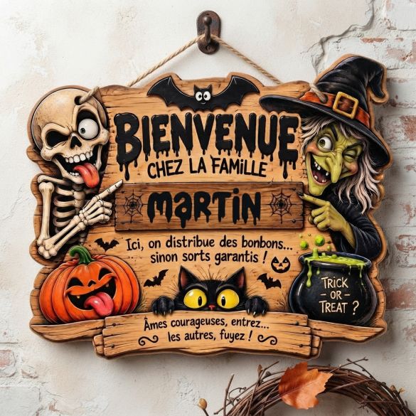 Plaque Halloween personnalisée avec votre nom de famille