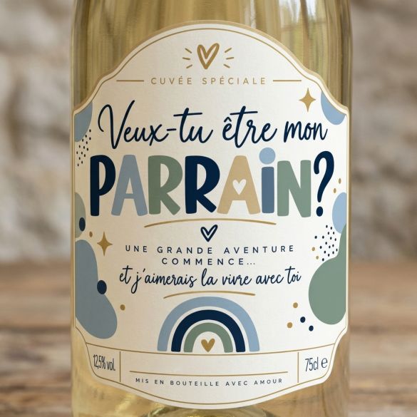 Étiquette vin demande parrain | Veux-tu être mon parrain ? / ma marraine | Annonce grossesse originale | Sticker bouteille