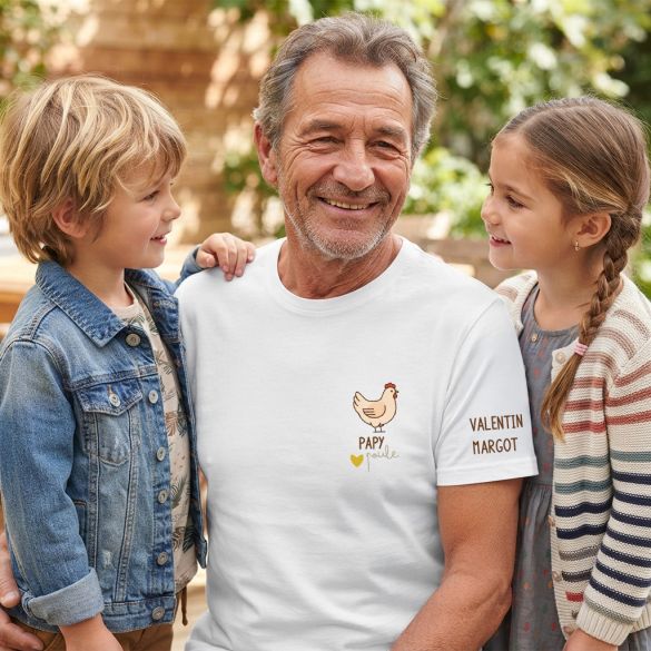 T-shirt Papy Poule personnalisé avec prénoms – Cadeau Grand-Père