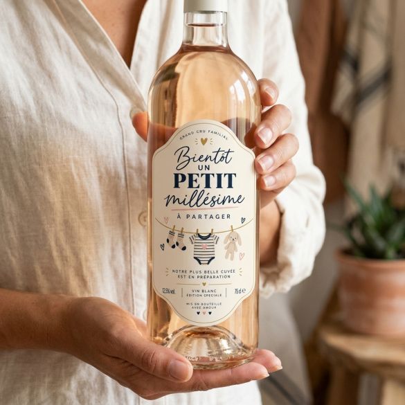 Étiquette bouteille annonce grossesse originale, bientôt un petit millésime, surprise futurs grands-parents, cadeau annonce bébé