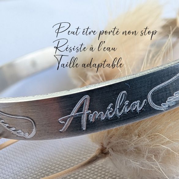 Bracelet gravé et personnalisé prénoms et ailes