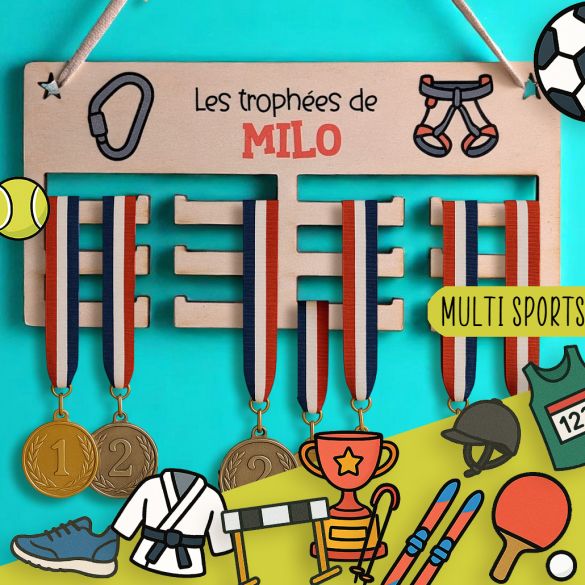 Porte médailles multi Sport personnalisé en bois