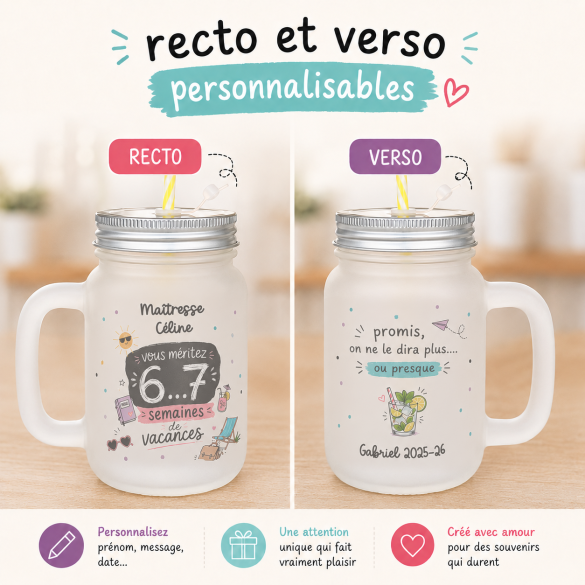 Jarre en verre personnalisée Six-Seven ! | Cadeau fin d'année scolaire originale