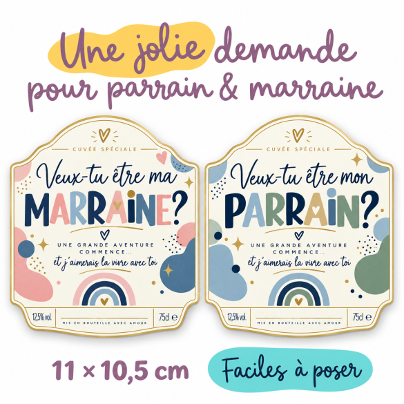 Étiquette vin demande parrain | Veux-tu être mon parrain ? / ma marraine | Annonce grossesse originale | Sticker bouteille