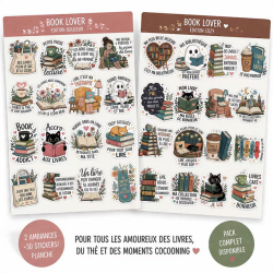 Planche de stickers Book Lover – Édition Cozy ou Douceur | Stickers lecture illustrés