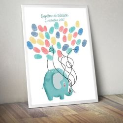 Affiche à empreintes Elephant pour baptême ou mariage