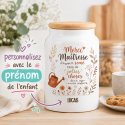 Pot à cookies personnalisé Merci Maîtresse – Cadeau fin d’année scolaire