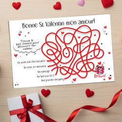 Carte jeu labyrinthe St Valentin pour faire découvrir une cadeau