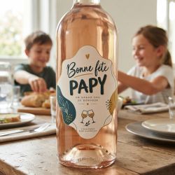 Étiquette bouteille vin Bonne fête Papy – Cadeau Fête des grands-pères – Sticker vin 13x10 cm – Décoration bouteille grand-père