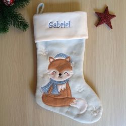 Chaussette de Noël personnalisée | Grande botte de Noël brodée bleue | modèle 2025