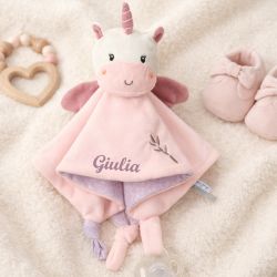 Carré Doudou brodé avec prénom Bamboo - Licorne