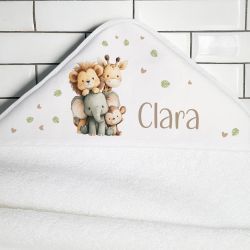 Cape de bain personnalisée en éponge | pour enfant | avec prénom | modèle jungle 2