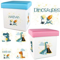Petit pouf / cube de rangement personnalisé - Dinosaures