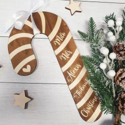 Grand sucre d'orge en bois - Décoration de Noël personnalisée