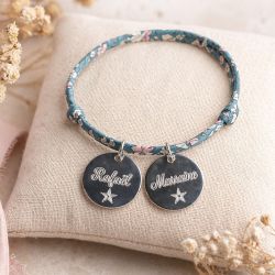 Bracelet cordon Liberty personnalisable avec 2 médaillons gravés en argent 925 | Cadeau fête des mères