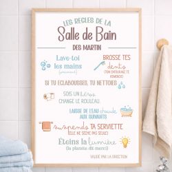 Affiche murale personnalisée “Les règles de la salle de bain” | Décoration salle de bain famille