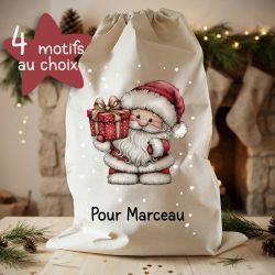 Grande hotte de Noël personnalisée avec prénom – Père Noël au choix