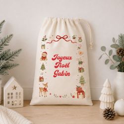 Pochon de Noël personnalisé avec prénom – Modèle Little Christmas