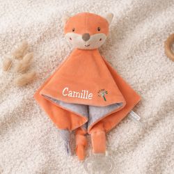 Carré Doudou brodé avec prénom Bamboo - Renard
