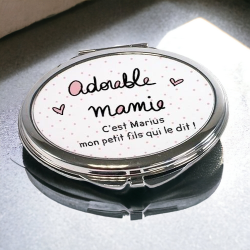 Miroir de poche personnalisable "Adorable mamie" (+ pochette coton en cadeau)