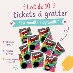 Lot de 10 tickets de jeu à gratter Boom "La famille s'agrandit"|annonce grossesse