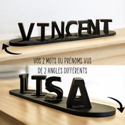 Illusion 3 D avec 2 mots ou prénoms - Cadeau St Valentin, Fête des mamies, papys, mamans, cadeau nounou ou maîtresse