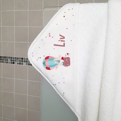 Cape de bain personnalisée en éponge | pour enfant | avec prénom | modèle Montgolfière