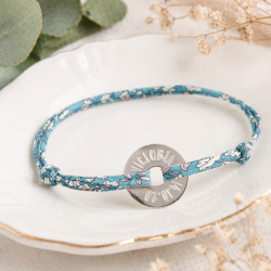 Bracelet cordon Liberty personnalisable avec médaillon percé en argent 925 | Cadeau fête des mères