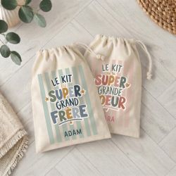 Pochon personnalisé « Kit du super futur grand frère / future grande sœur »