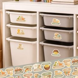Stickers rangement jouets enfant | Étiquettes bacs illustrées | Organisation chambre | Style doux Montessori Trofast