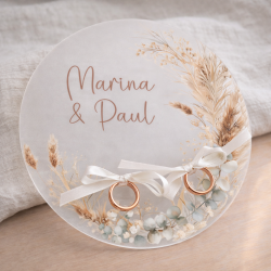 Plateau porte alliances mariage satiné imprimé | Modèle Boho chic