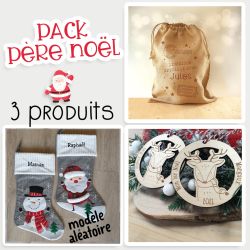 Pack Père Noël personnalisé - Hotte - chaussette - décoration